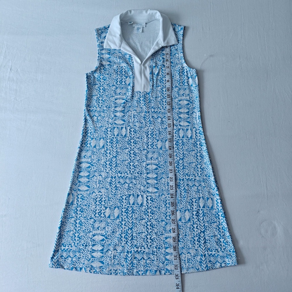 Sigrid Olsen Golf & Tennis Polo Mini Dress Blue White Geometric Sleeveless XS - Picture 3 of 6